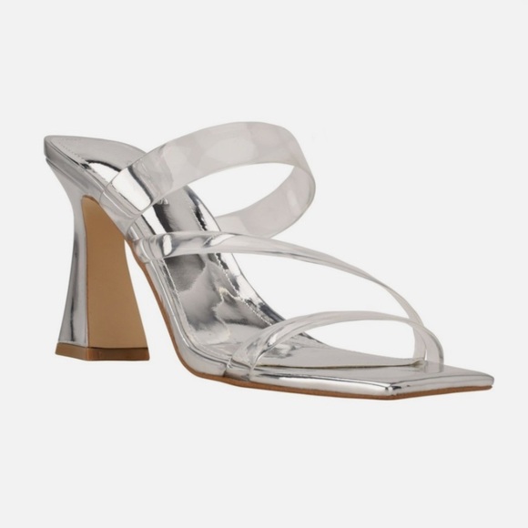 GUESS CLEAR SILVER COMFORT LAVALI OPEN TOE SCULPTED HEEL SLIP SANDAL 8.5 - Picture 2 of 2